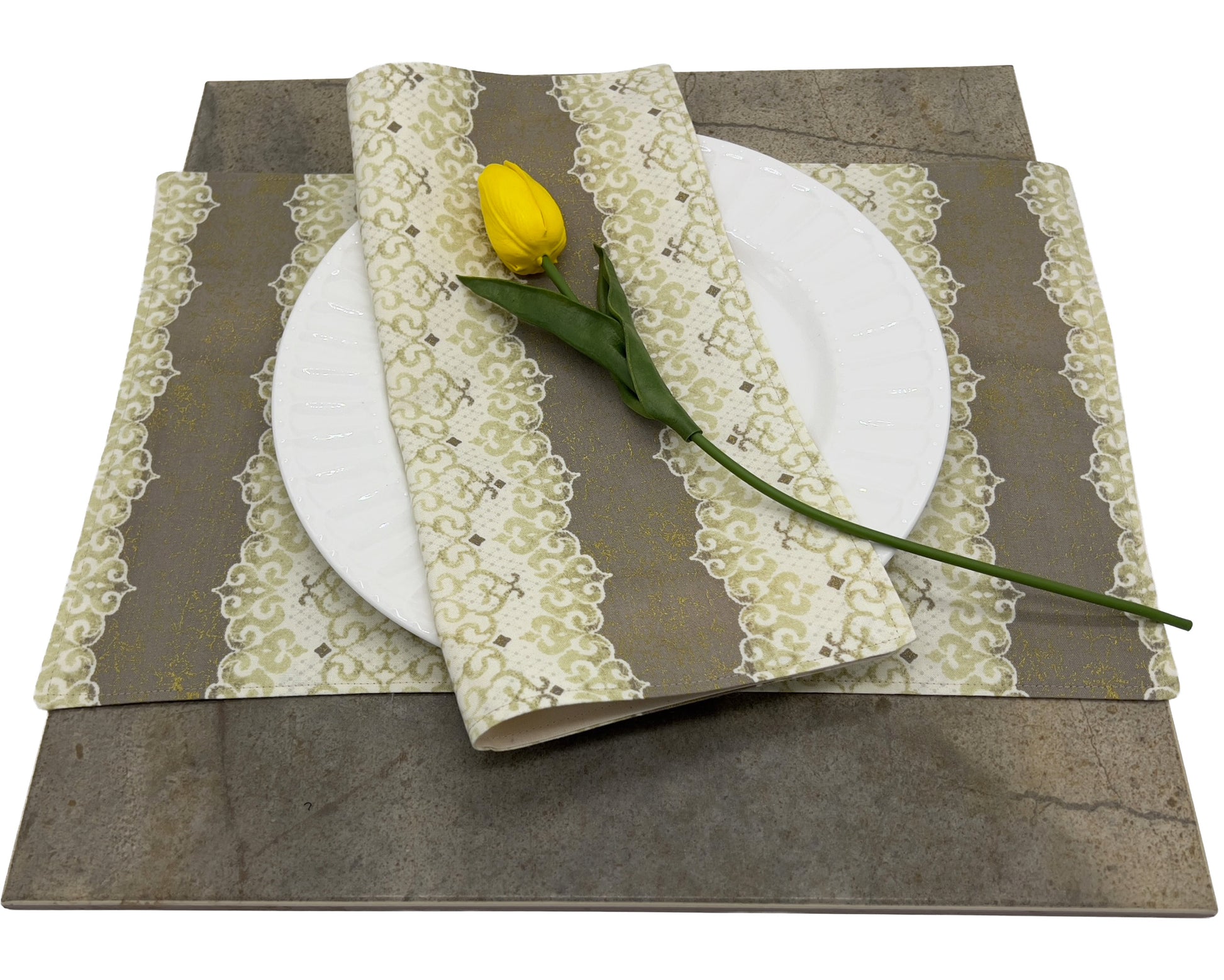 Dinner Napkins and Placemats Sage with Gold