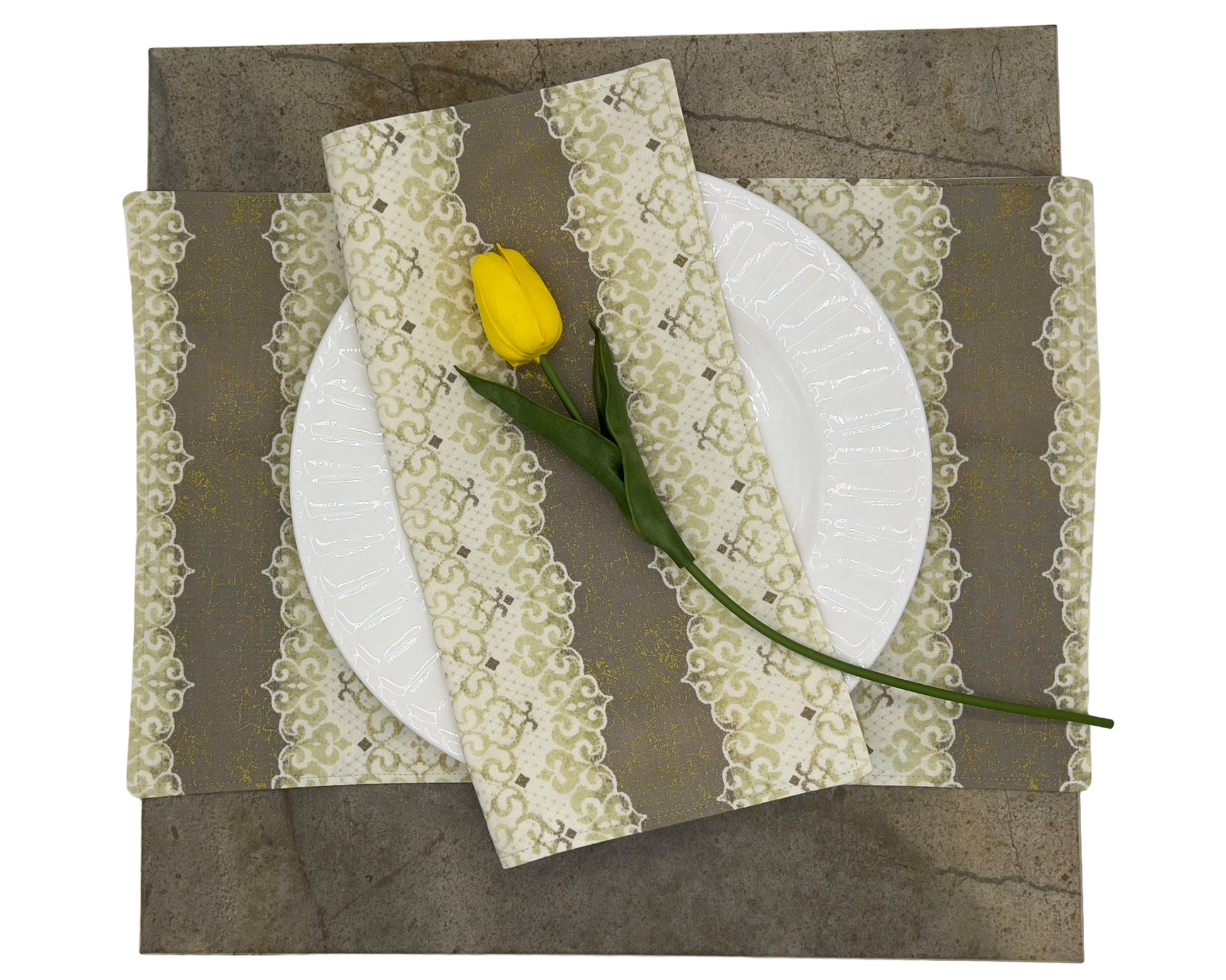 Dinner Napkins and Placemats Sage with Gold