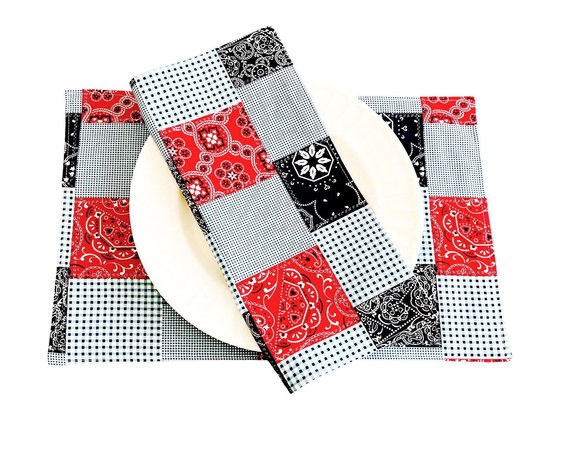 Dinner Napkins and Placemats Red Blue Patch