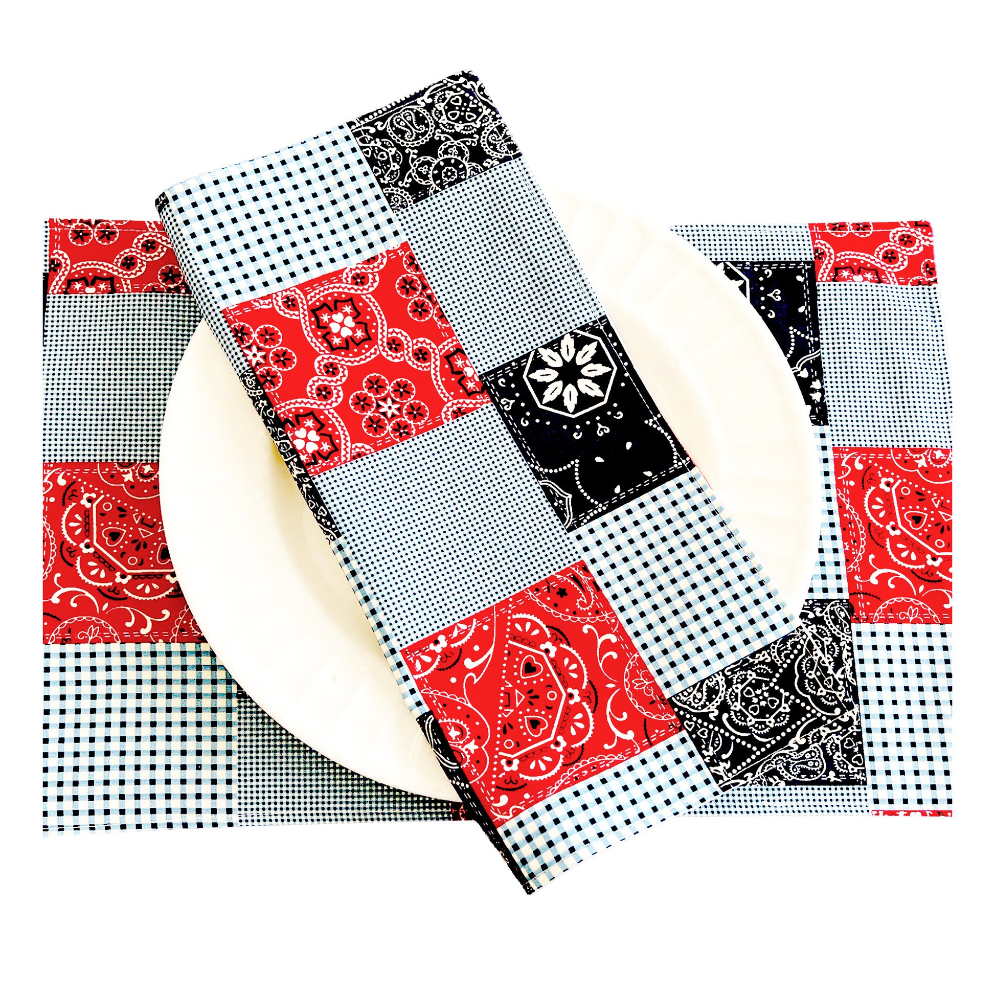Dinner Napkins and Placemats Red Blue Patch