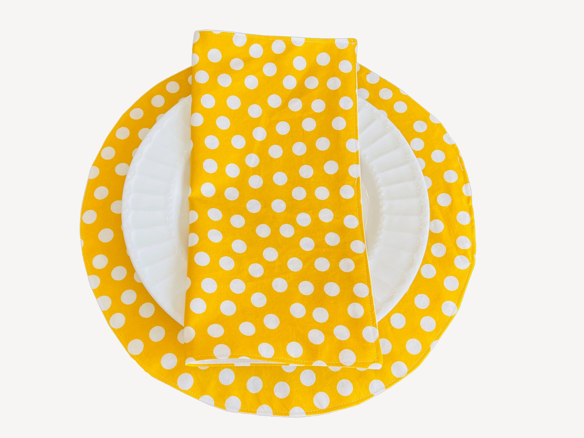 Dinner Napkins and Placemats Yellow Polka Dots