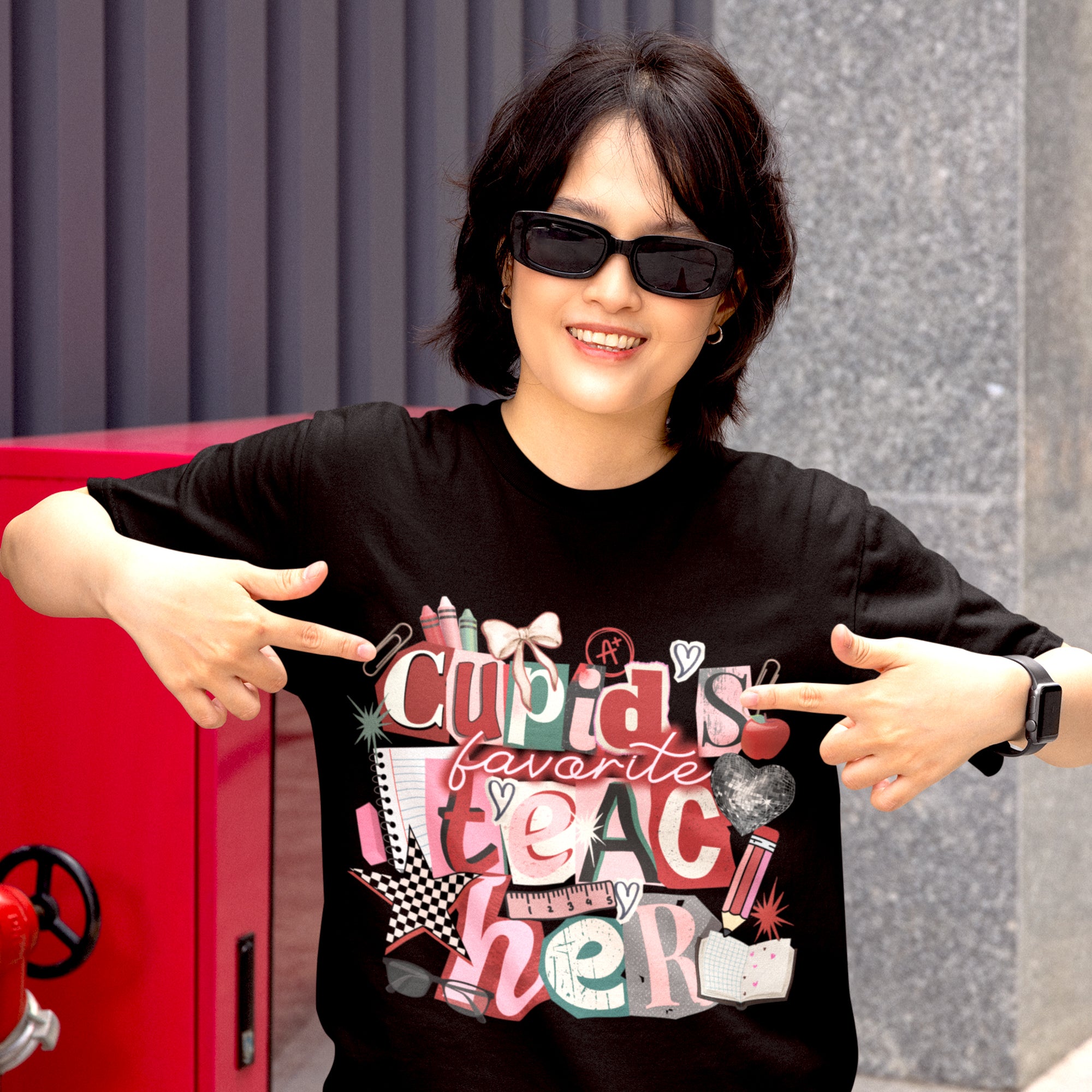 Teacher Valentine's T-Shirt— 100% Cotton Black (XS–5XL)