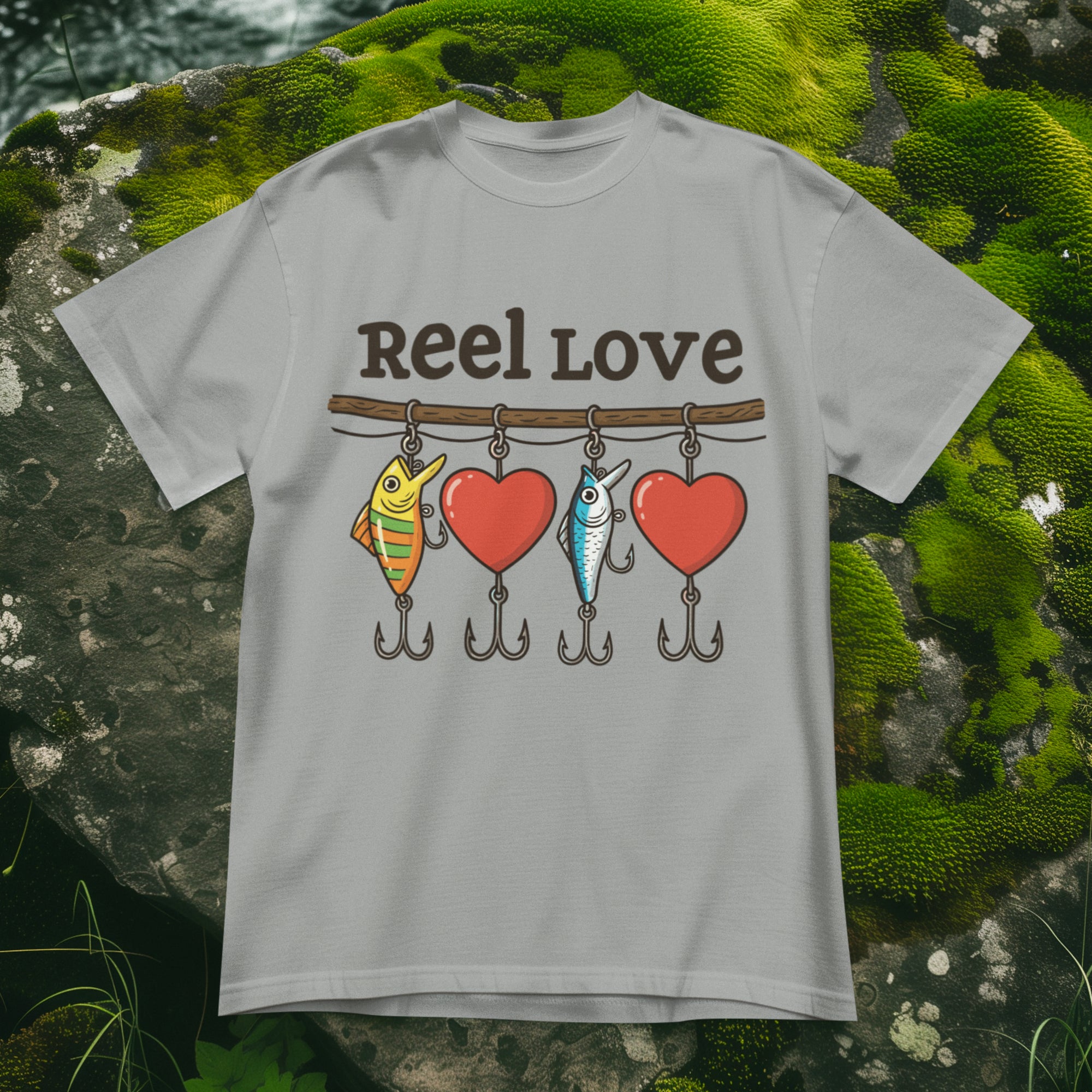 T-Shirt Valentine's Day Unisex Reel Love Fishing XS-4XL Heather Grey