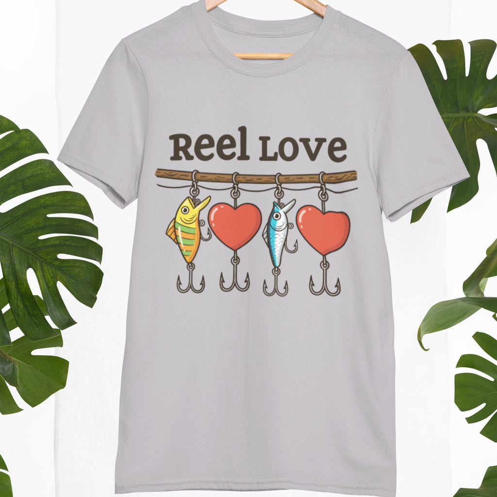 T-Shirt Valentine's Day Unisex Reel Love Fishing XS-4XL Heather Grey
