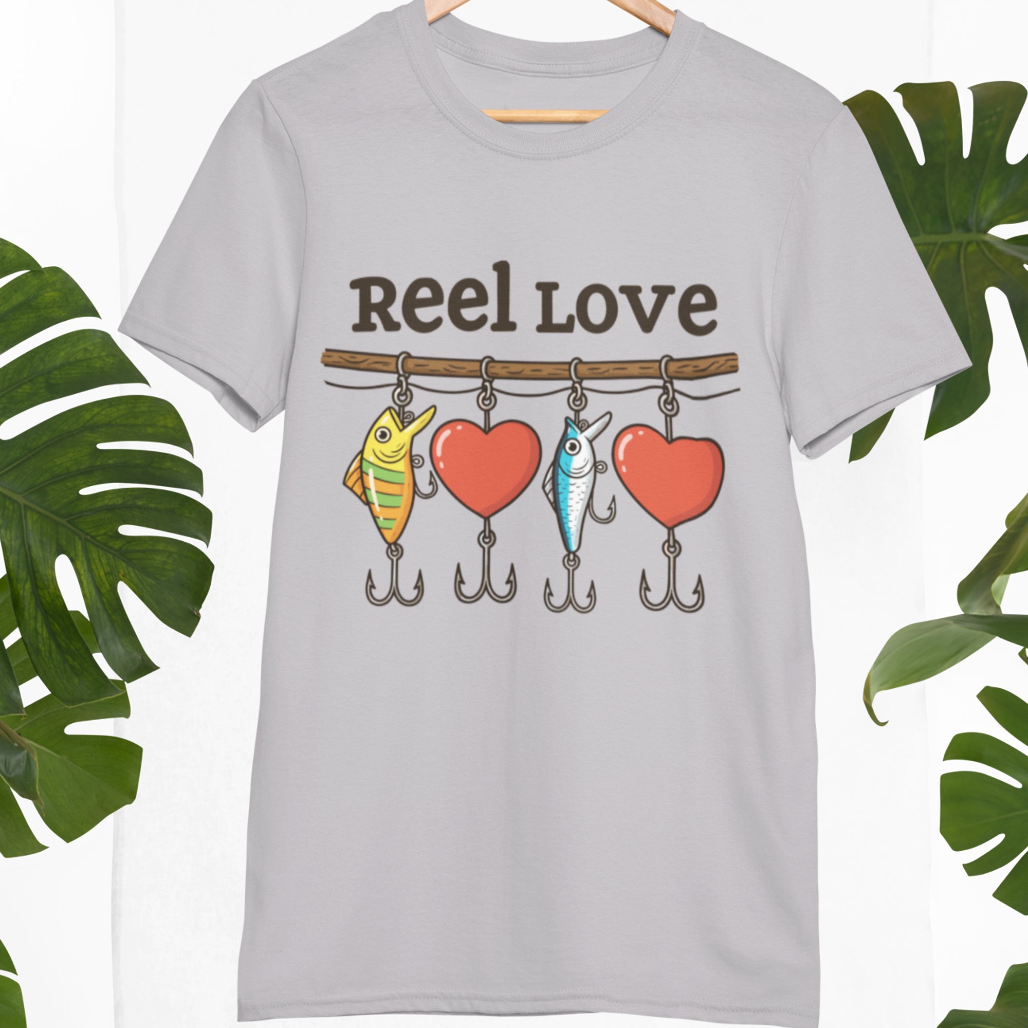 T-Shirt Valentine's Day Unisex Reel Love Fishing XS-4XL Heather Grey