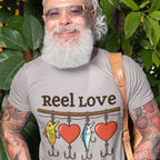 T-Shirt Valentine's Day Unisex Reel Love Fishing XS-4XL Heather Grey