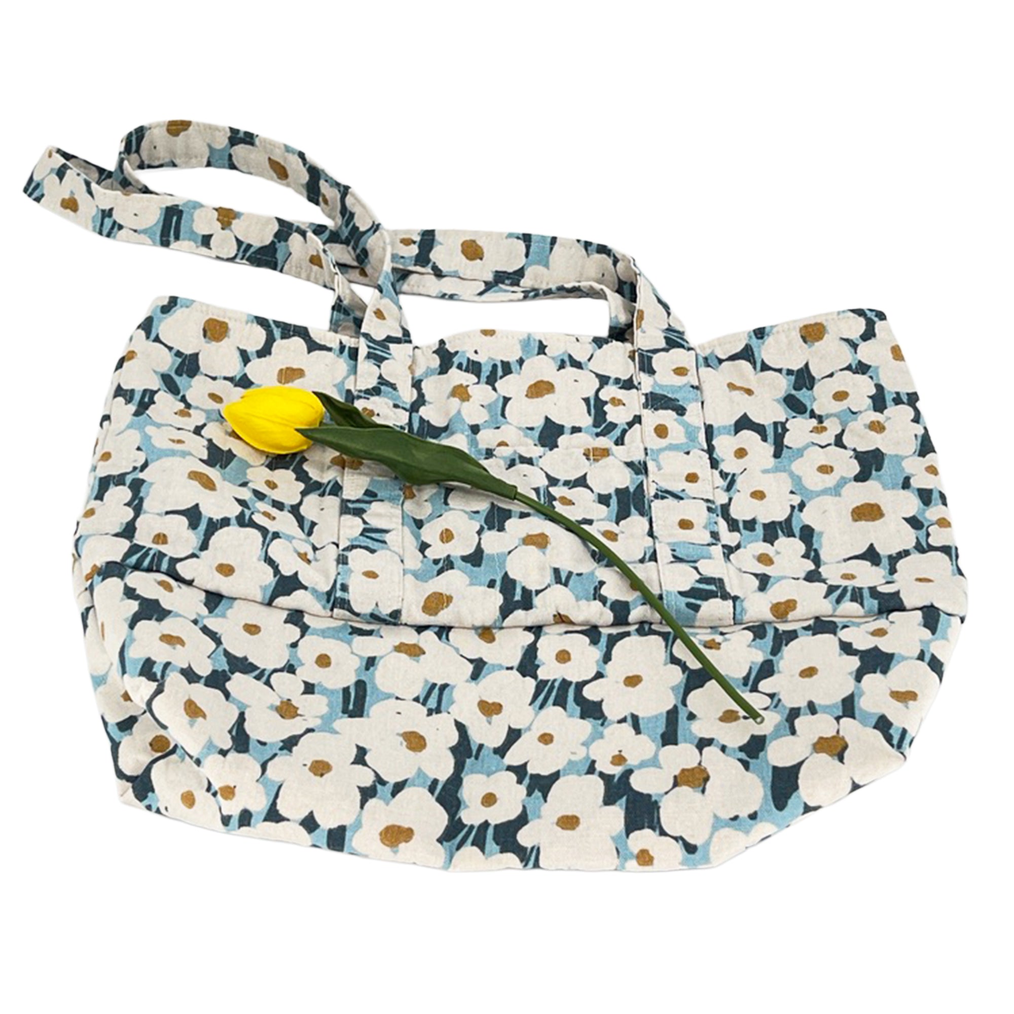 Weekender Bag, Tote Bag, Book Bag or Overnight Bag with Exterior Pockets Blue and White Flowers