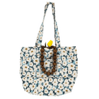 Weekender Bag, Tote Bag, Book Bag or Overnight Bag with Exterior Pockets Blue and White Flowers