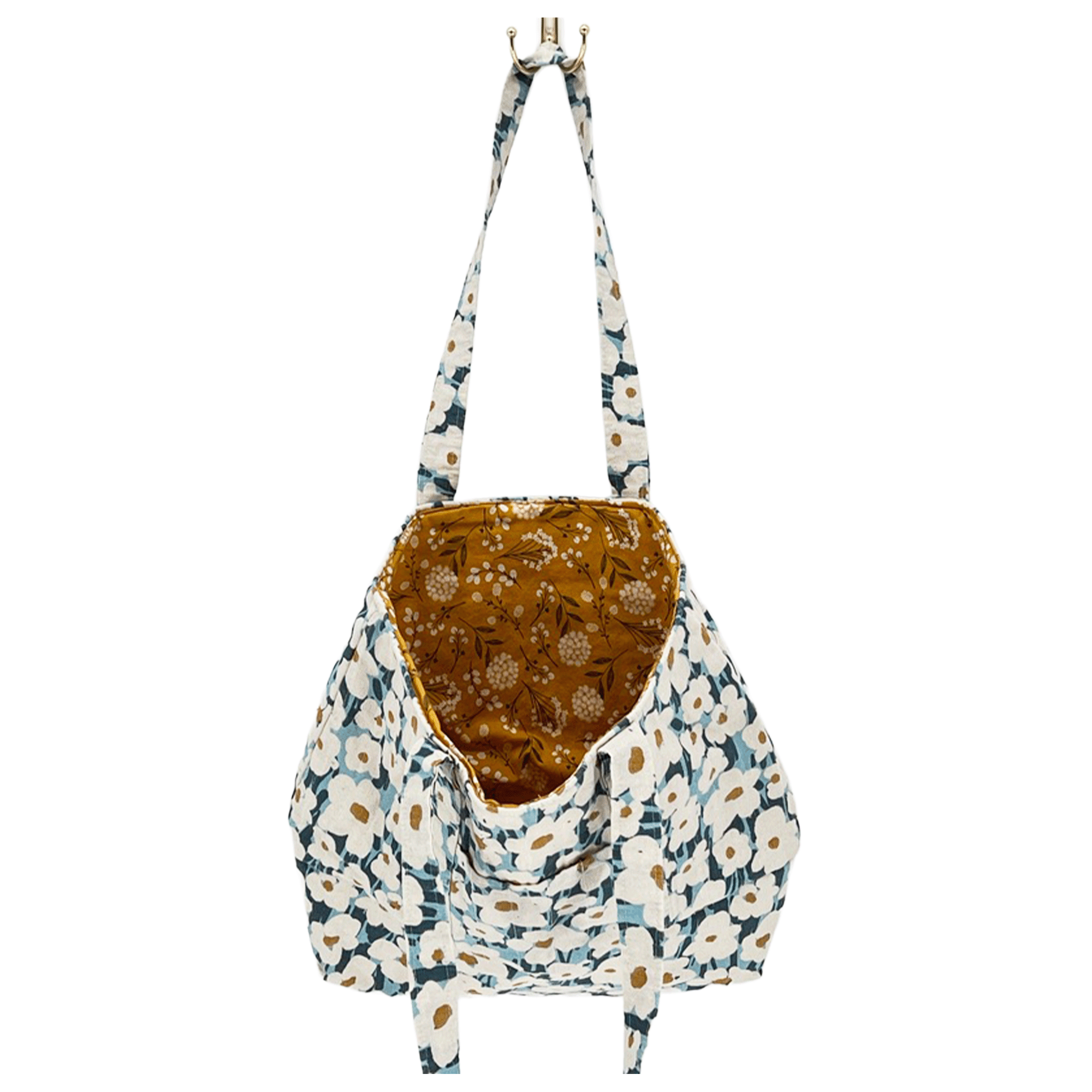 Weekender Bag, Tote Bag, Book Bag or Overnight Bag with Exterior Pockets Blue and White Flowers