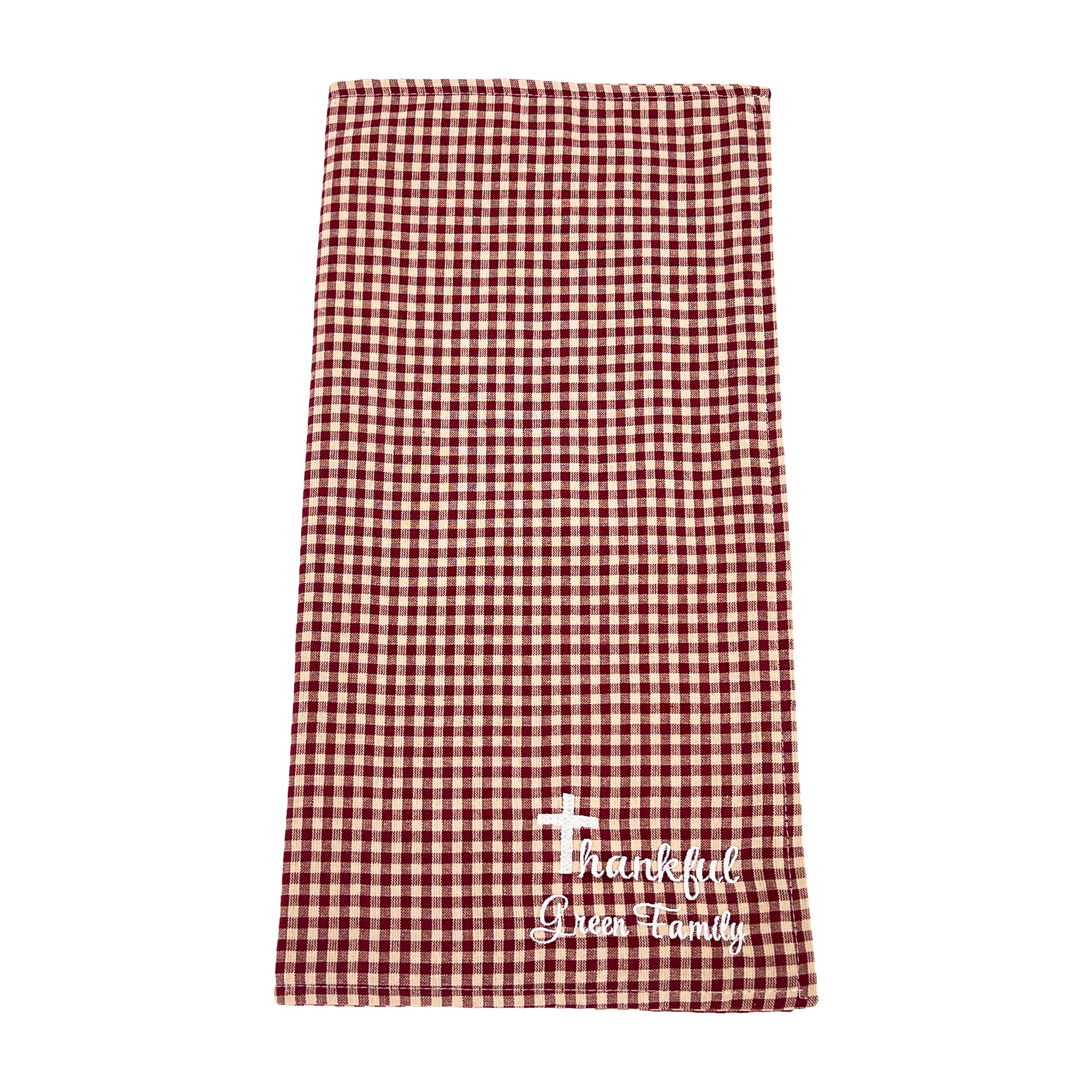 Personalized Cloth Napkins Embroidered Set of 4 Machine Washable Brown Cream Checkered