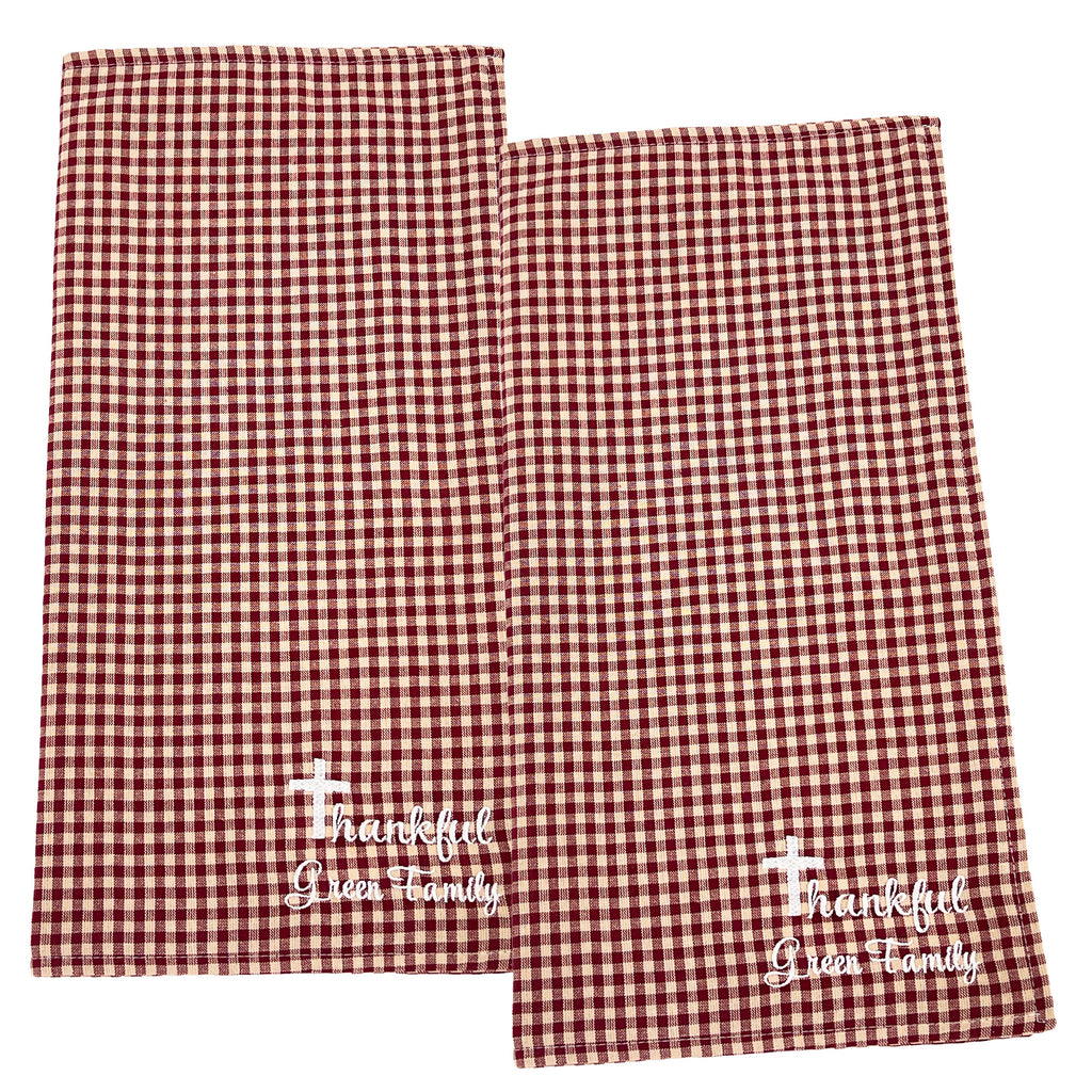 Personalized Cloth Napkins Embroidered Set of 4 Machine Washable Brown Cream Checkered
