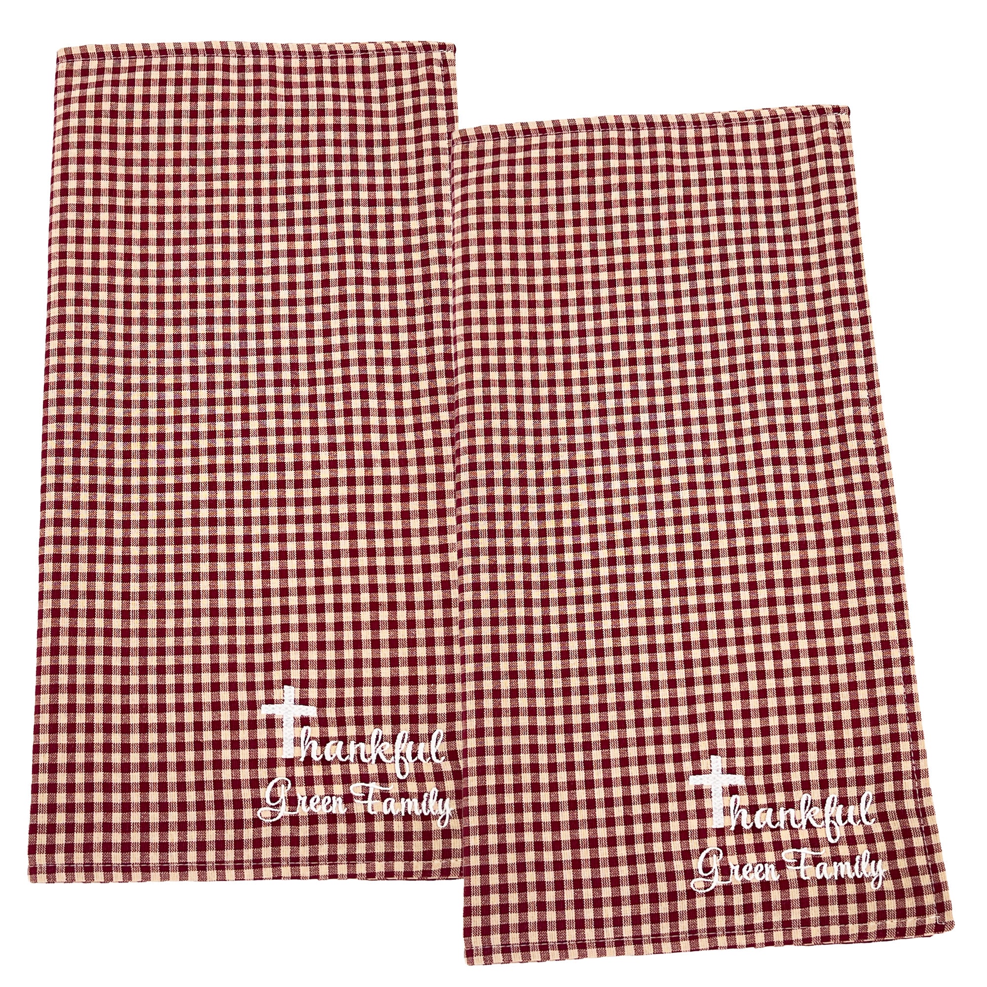 Personalized Cloth Napkins Embroidered Set of 4 Machine Washable Brown Cream Checkered