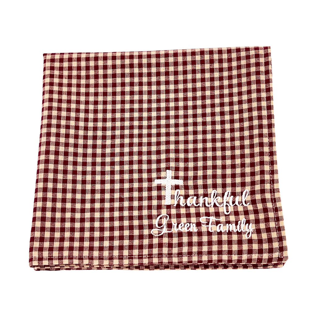 Personalized Cloth Napkins Embroidered Set of 4 Machine Washable Brown Cream Checkered