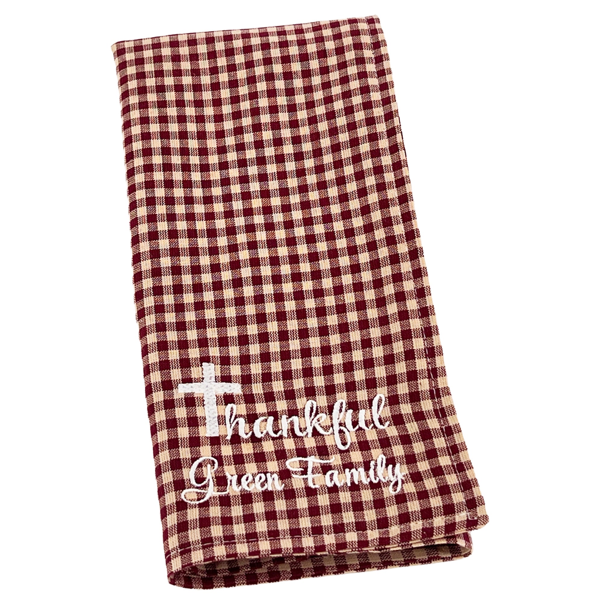 Personalized Cloth Napkins Embroidered Set of 4 Machine Washable Brown Cream Checkered