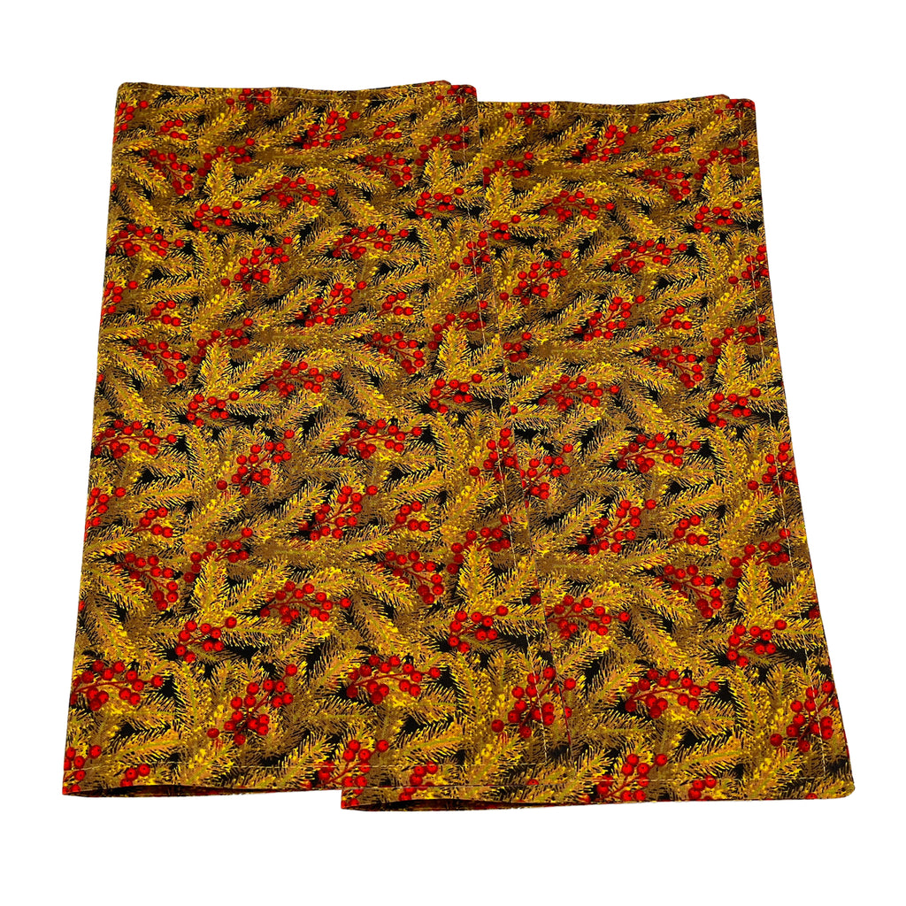 Christmas Holiday Napkins Machine Washable Made of 100% Cotton Set of 4, 6, 8 or 10 Brown with Red