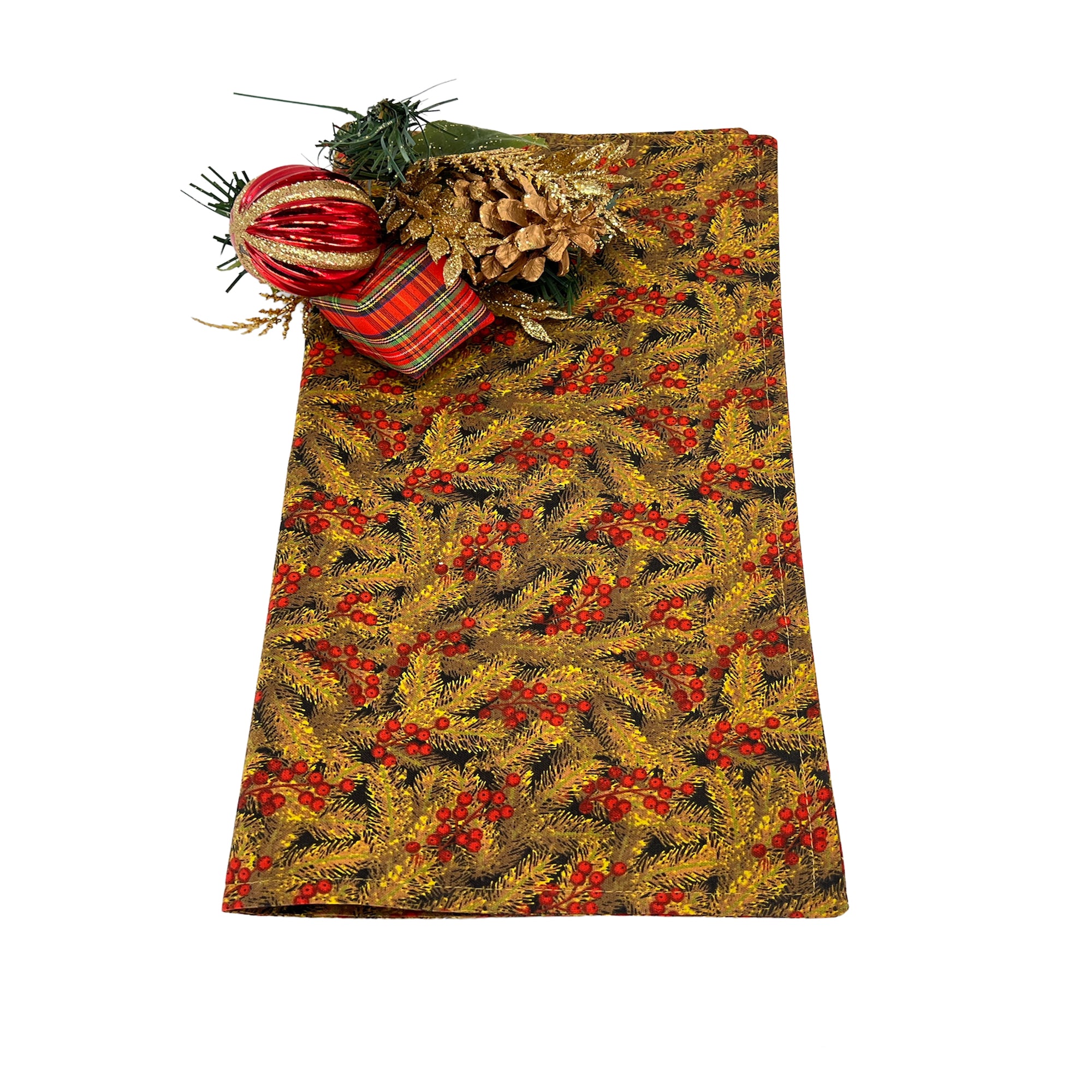 Christmas Holiday Napkins Machine Washable Made of 100% Cotton Set of 4, 6, 8 or 10 Brown with Red