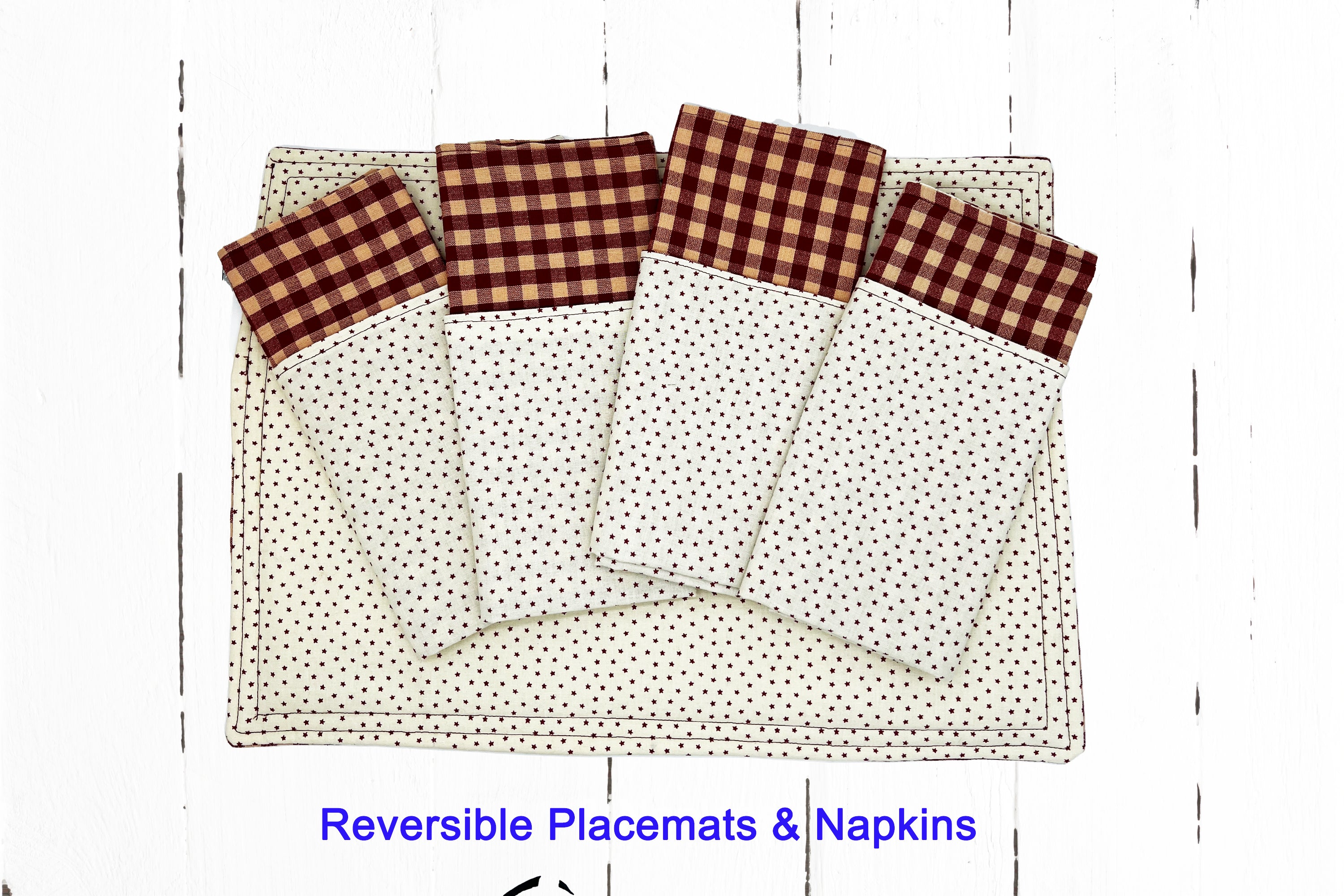 Cloth Dinner Napkins & Placemats Brown Checkered