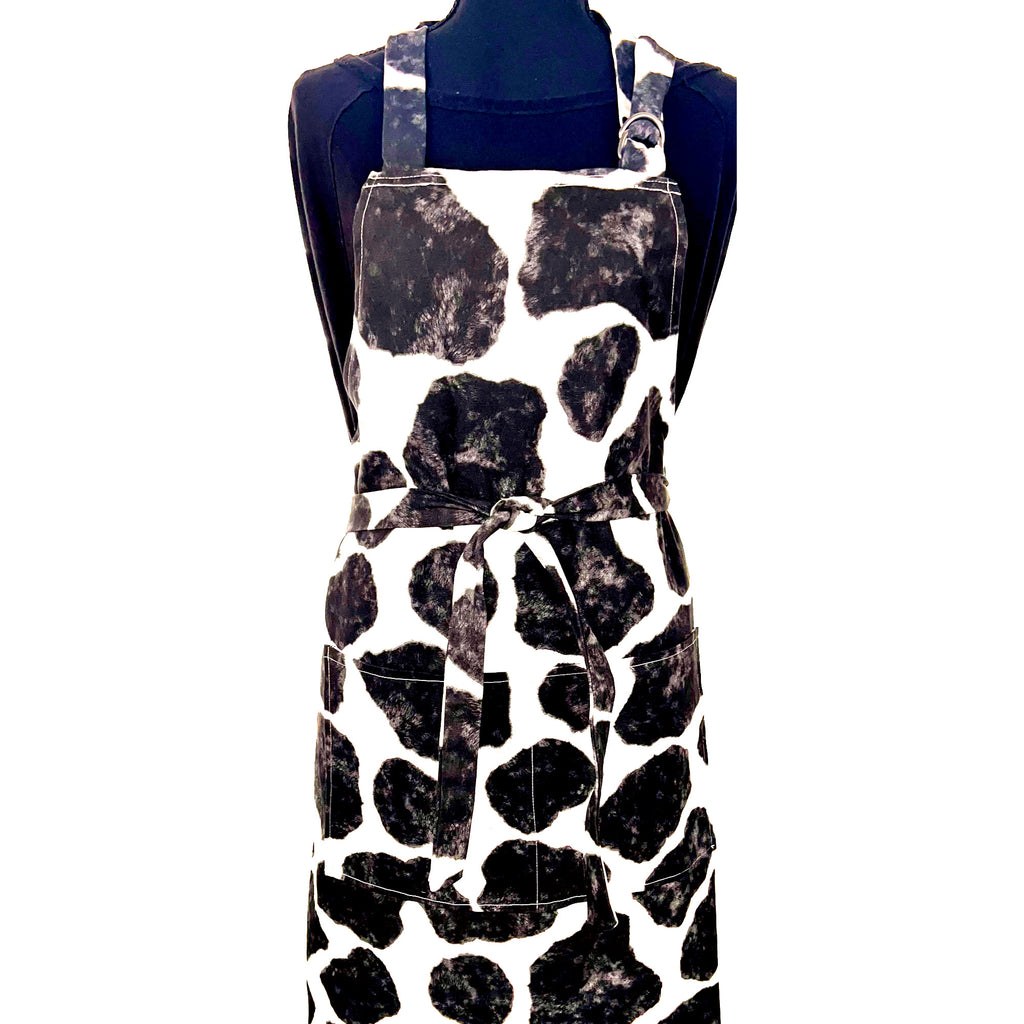 Apron for Adult Including Plus Size with Personalized Embroidery Dark Cow Print
