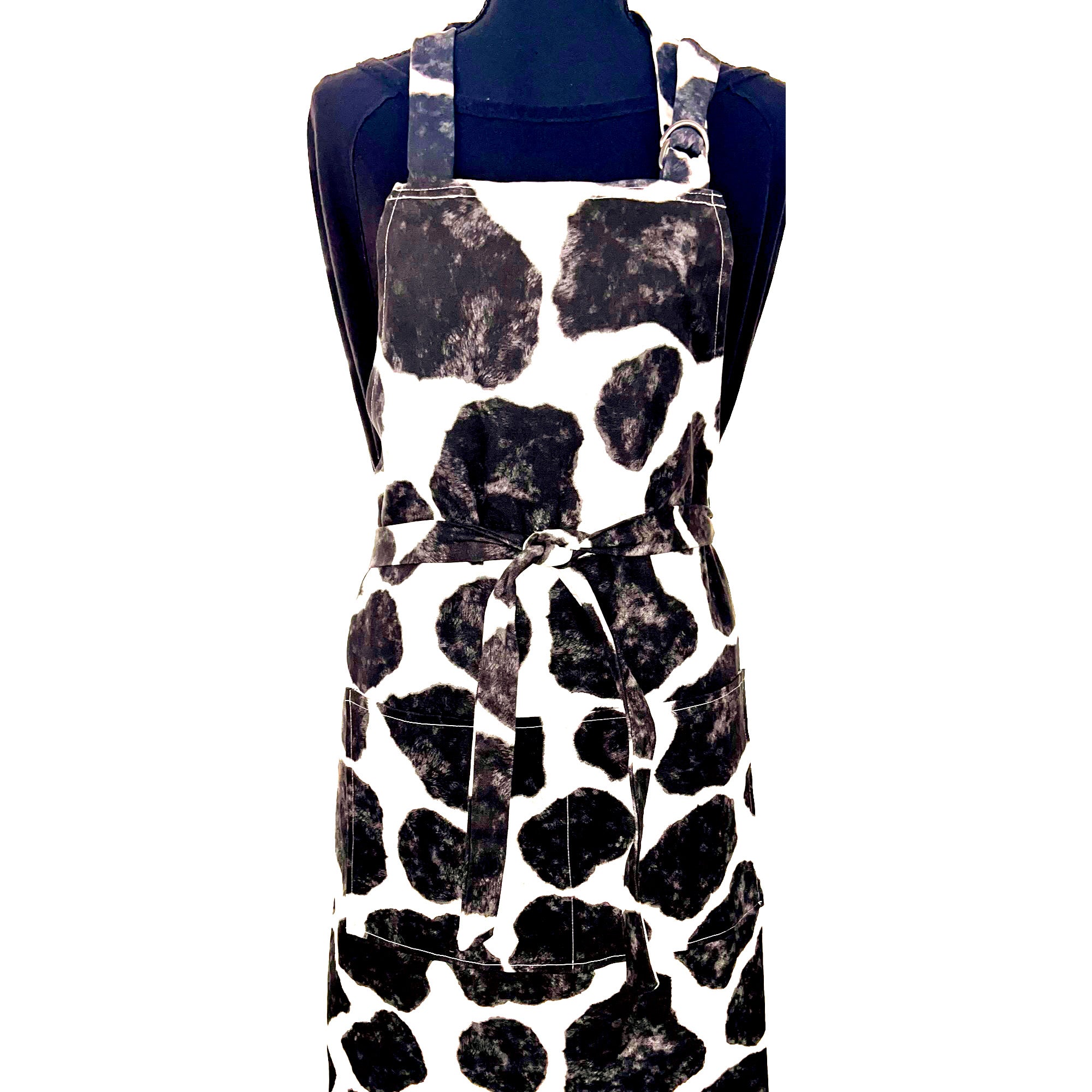 Apron for Adult Including Plus Size with Personalized Embroidery Dark Cow Print