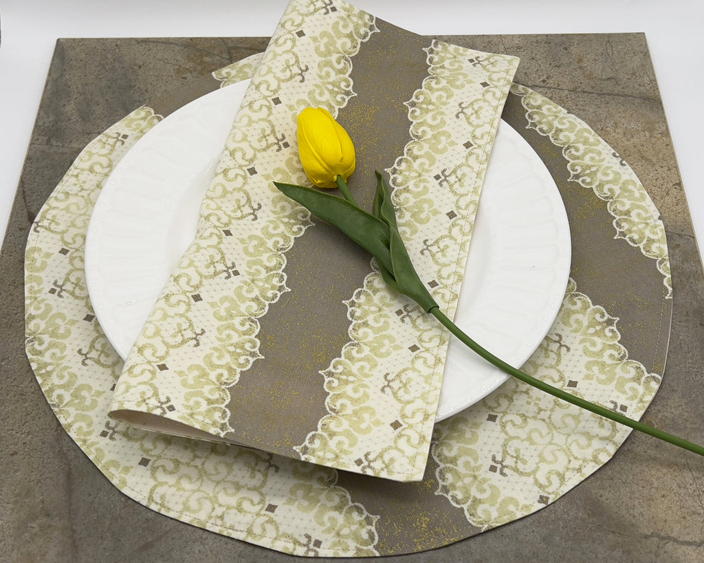 Dinner Napkins and Placemats Sage with Gold