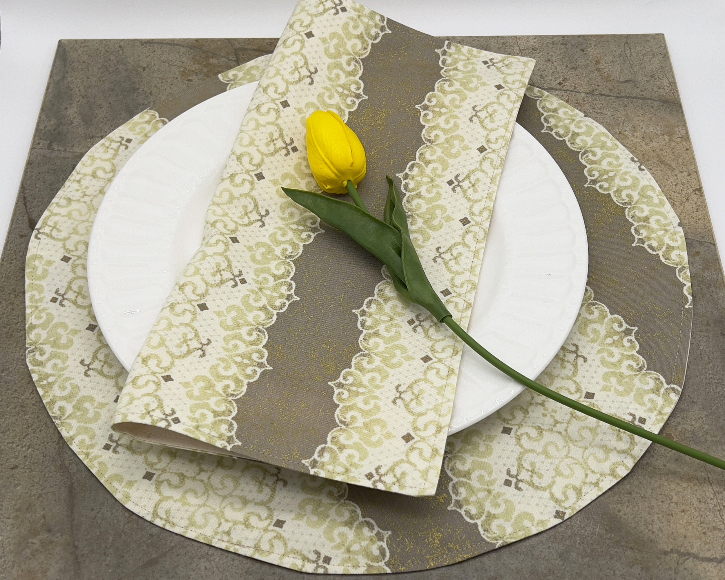 Dinner Napkins and Placemats Sage with Gold