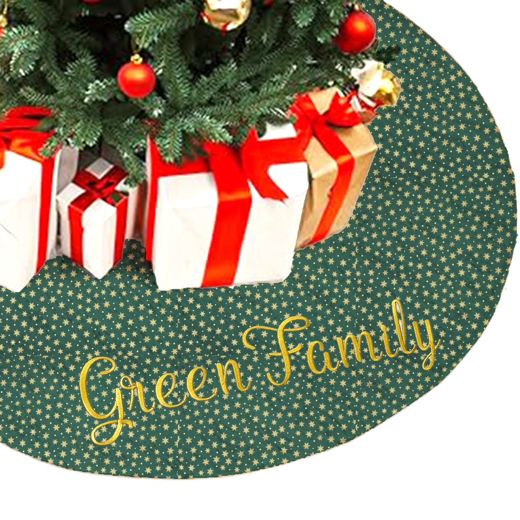 Christmas Tree Skirt Personalized Embroidered Name Gold Star