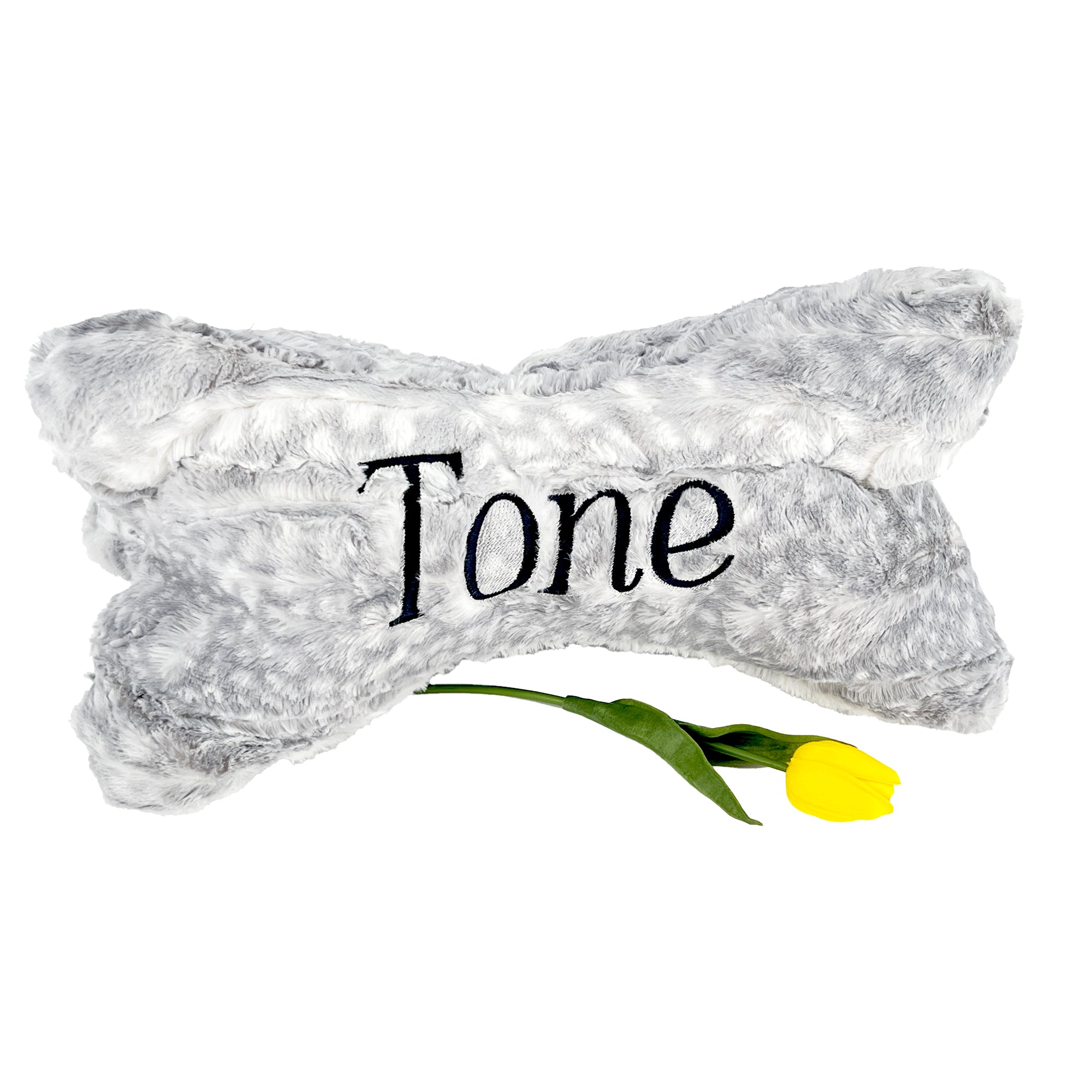 Neck Bone Pillow Personalized with Embroidered Name Grey White