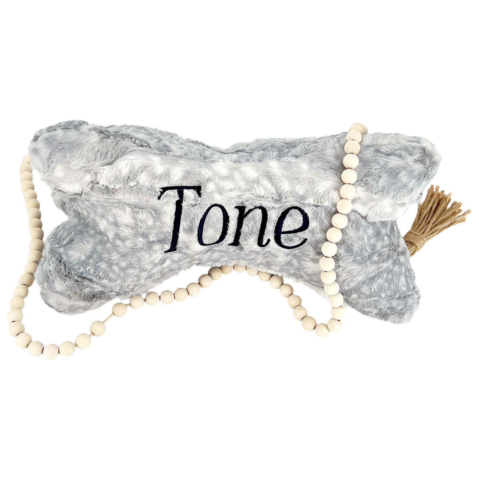 Neck Bone Pillow Personalized with Embroidered Name Grey White