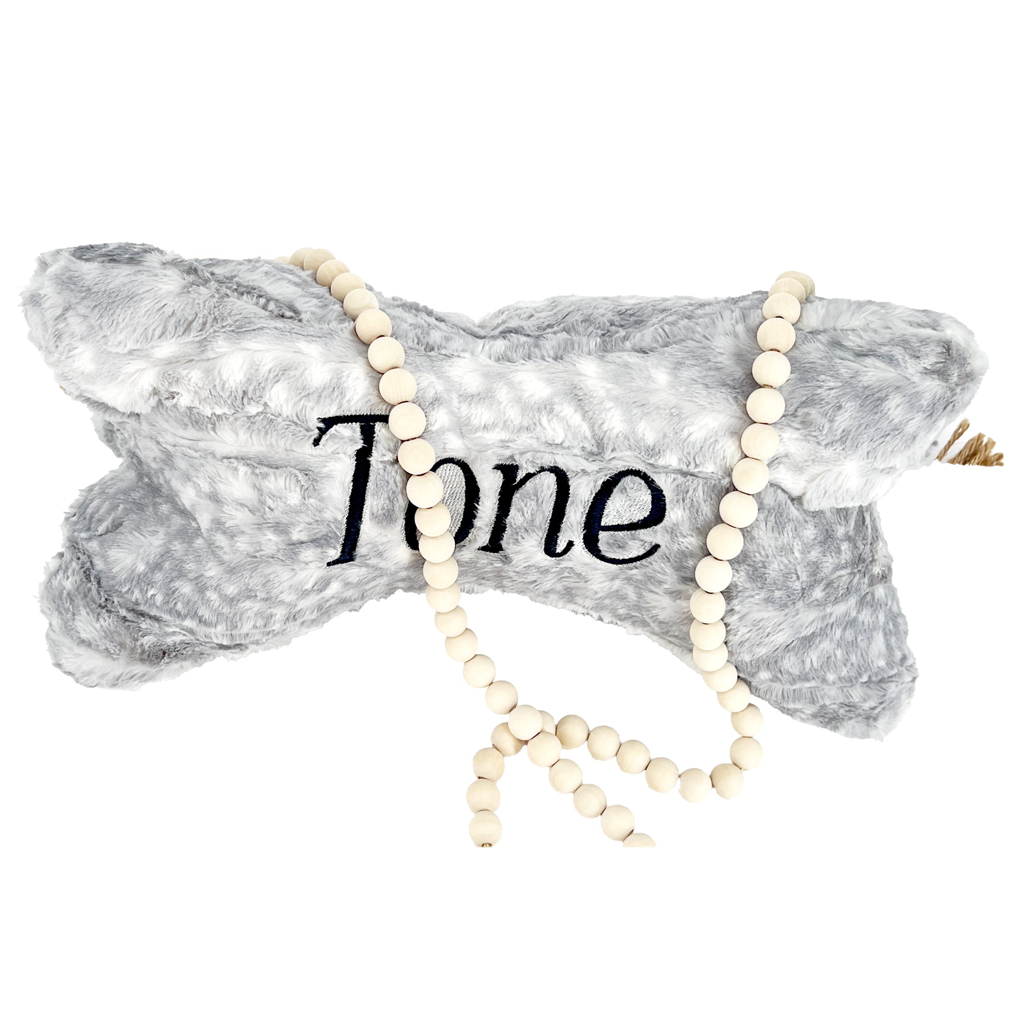 Neck Bone Pillow Personalized with Embroidered Name Grey White