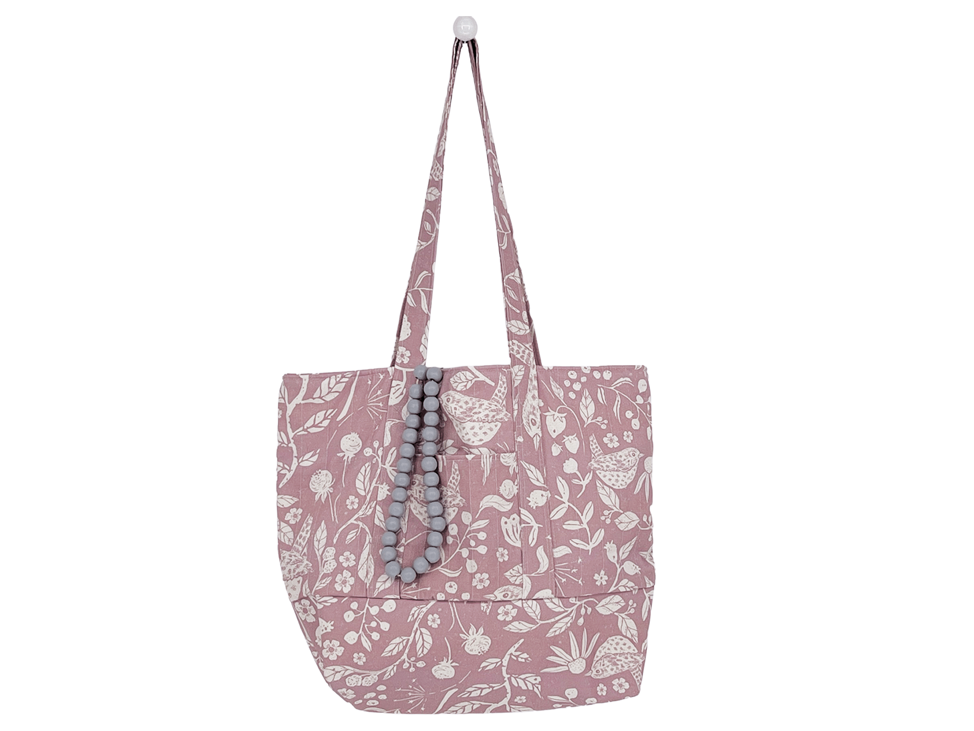 Weekender Bag, Tote Bag, Book Bag or Overnight Bag with Exterior Pockets Mauve White Birds
