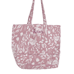 Weekender Bag, Tote Bag, Book Bag or Overnight Bag with Exterior Pockets Mauve White Birds