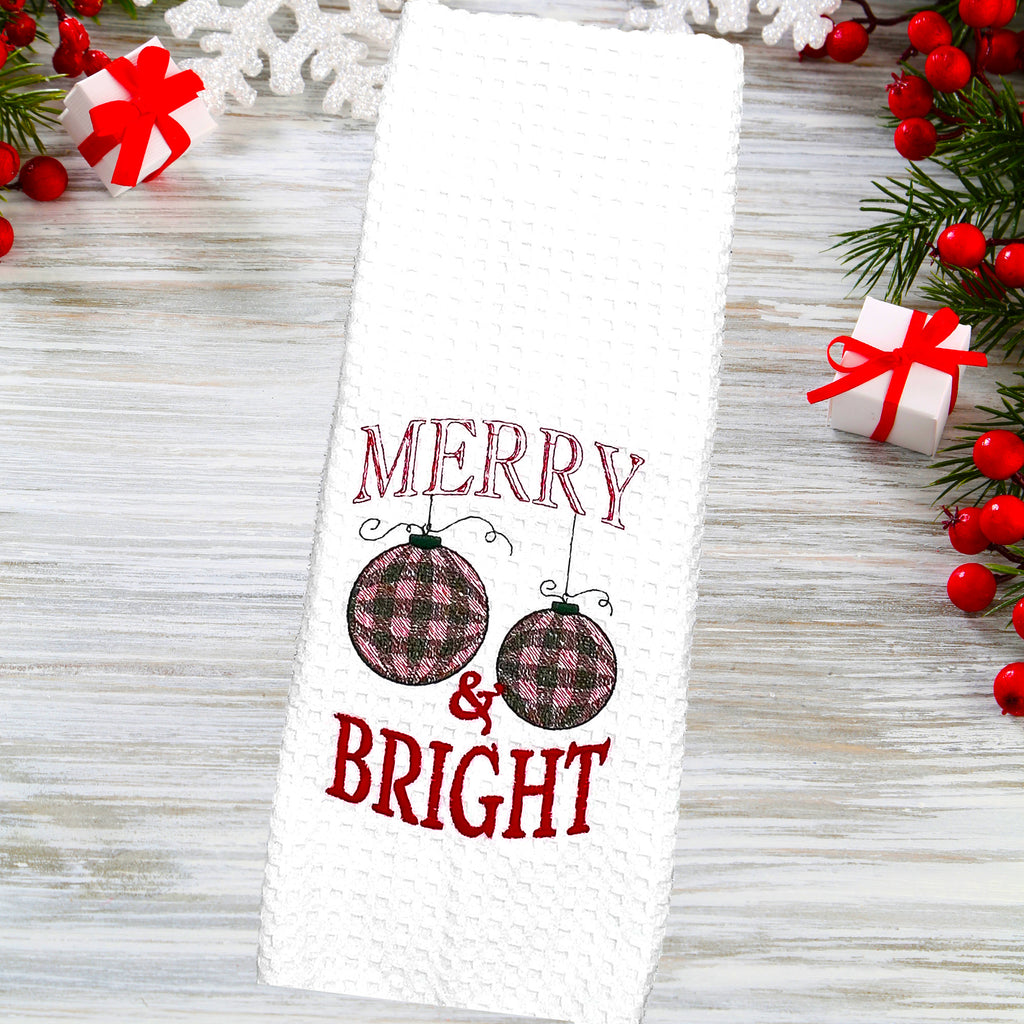 Decorative Embroidered Christmas Kitchen Towel Set of 2 Green Embroidery