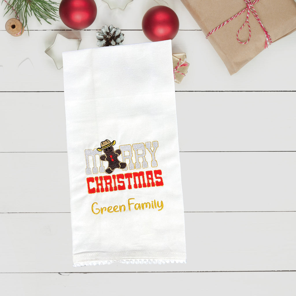 Personalized Christmas Kitchen Towel Embroidered Set of 2 Merry Christmas