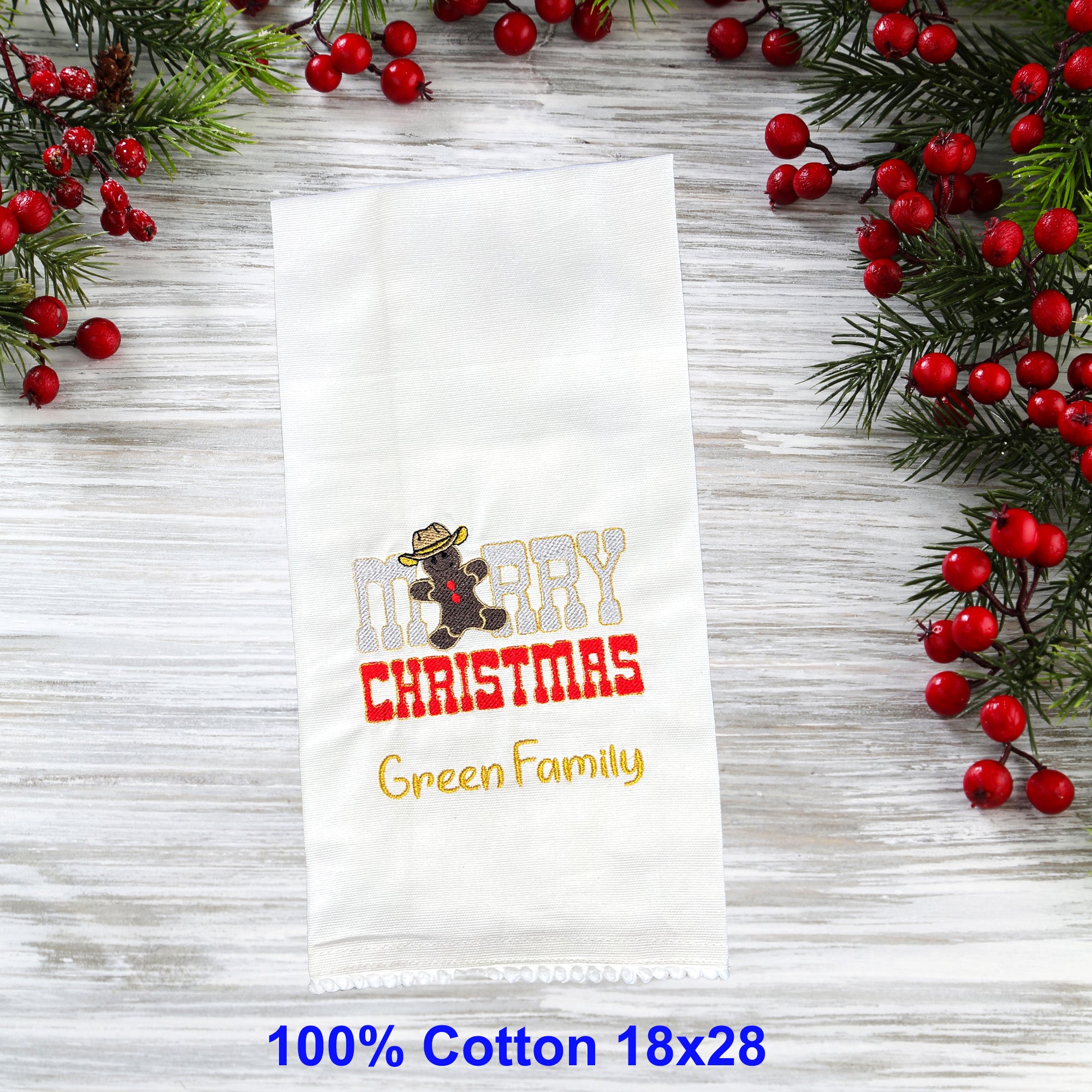 Personalized Christmas Kitchen Towel Embroidered Set of 2 Merry Christmas