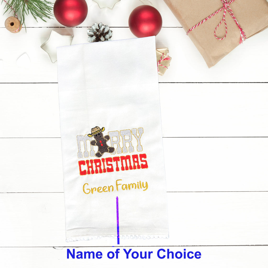 Personalized Christmas Kitchen Towel Embroidered Set of 2 Merry Christmas