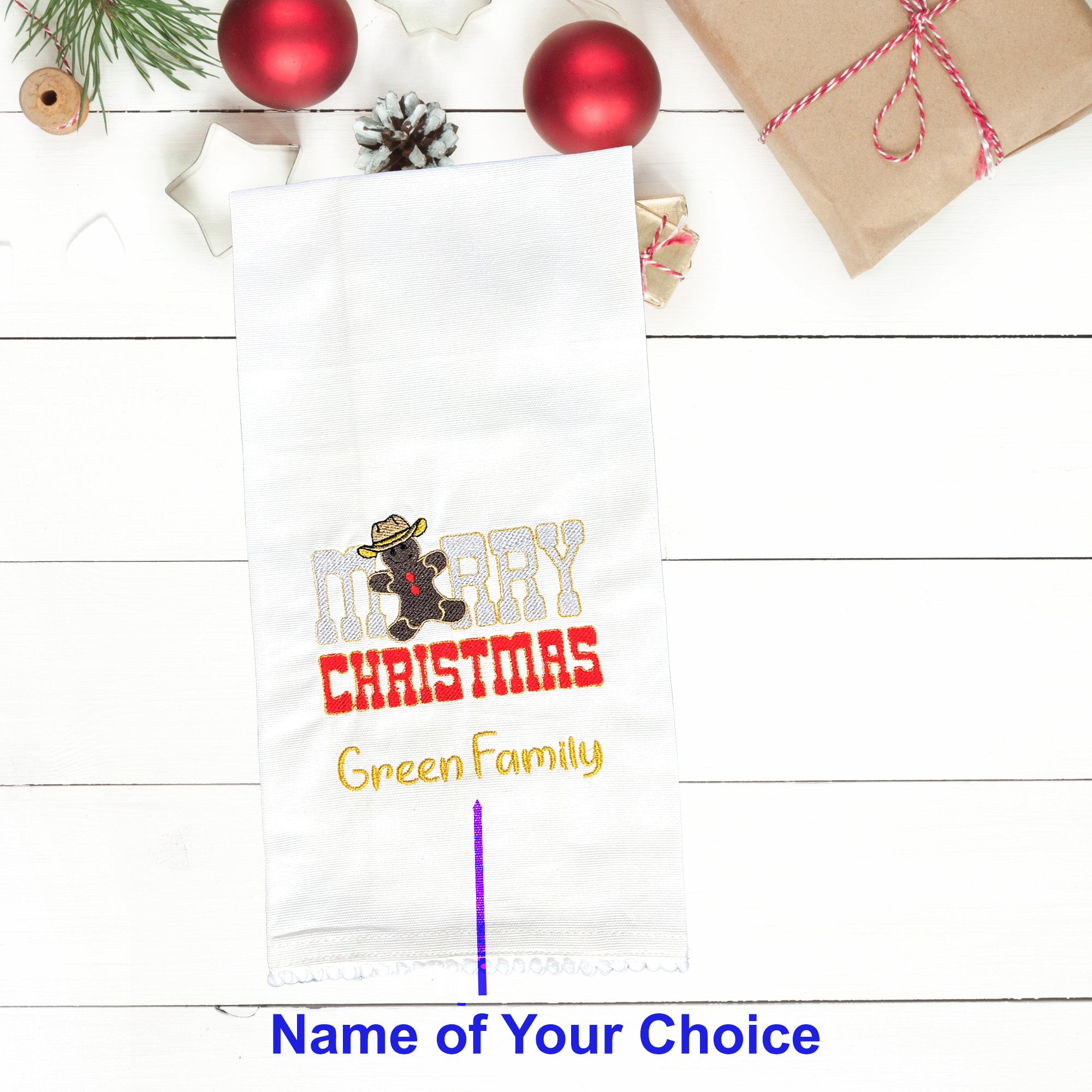 Personalized Christmas Kitchen Towel Embroidered Set of 2 Merry Christmas