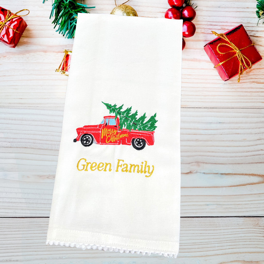 Personalized Christmas Kitchen Towel Embroidered Set of 2 Merry Christmas