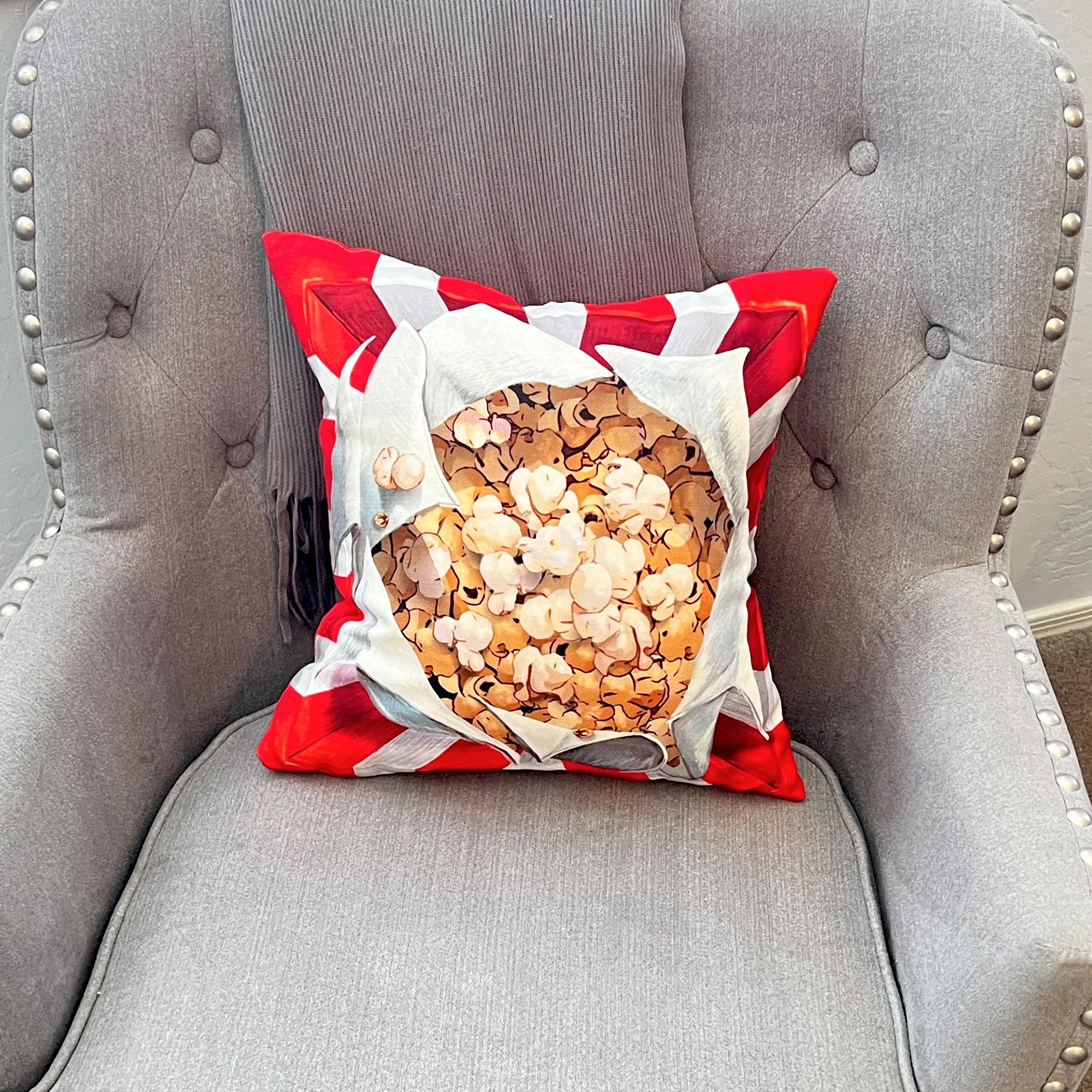 Pillow Cover or Throw Pillow Popcorn Design Movie Night