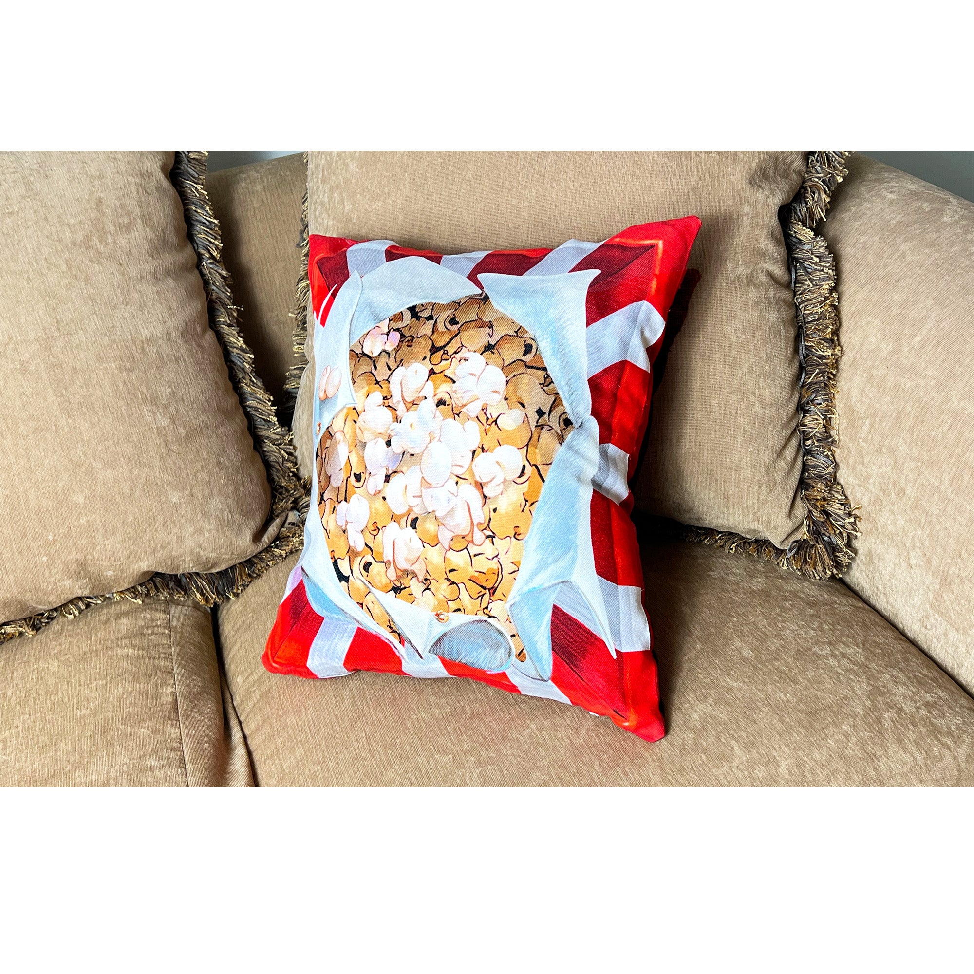 Pillow Cover or Throw Pillow Popcorn Design Movie Night