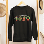 Christmas Sweatshirt Unisex Couples for The Holiday Sizes S - 3XL Peace, Love and Prickly Joy