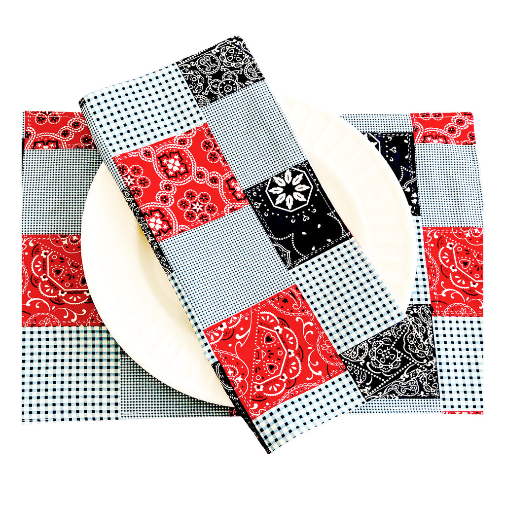 Dinner Napkins and Placemats Red Blue Patch