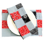 Dinner Napkins and Placemats Red Blue Patch