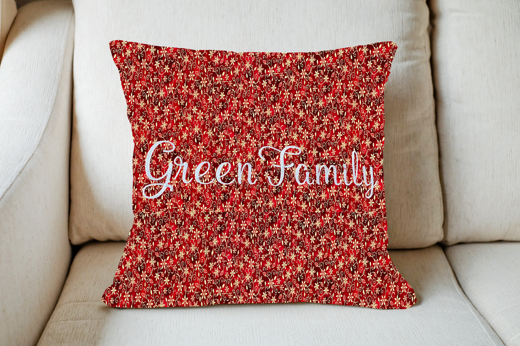Christmas Throw Pillow Cover or Holiday Decorative Pillow Dark and Light Red Gold Flower Scroll