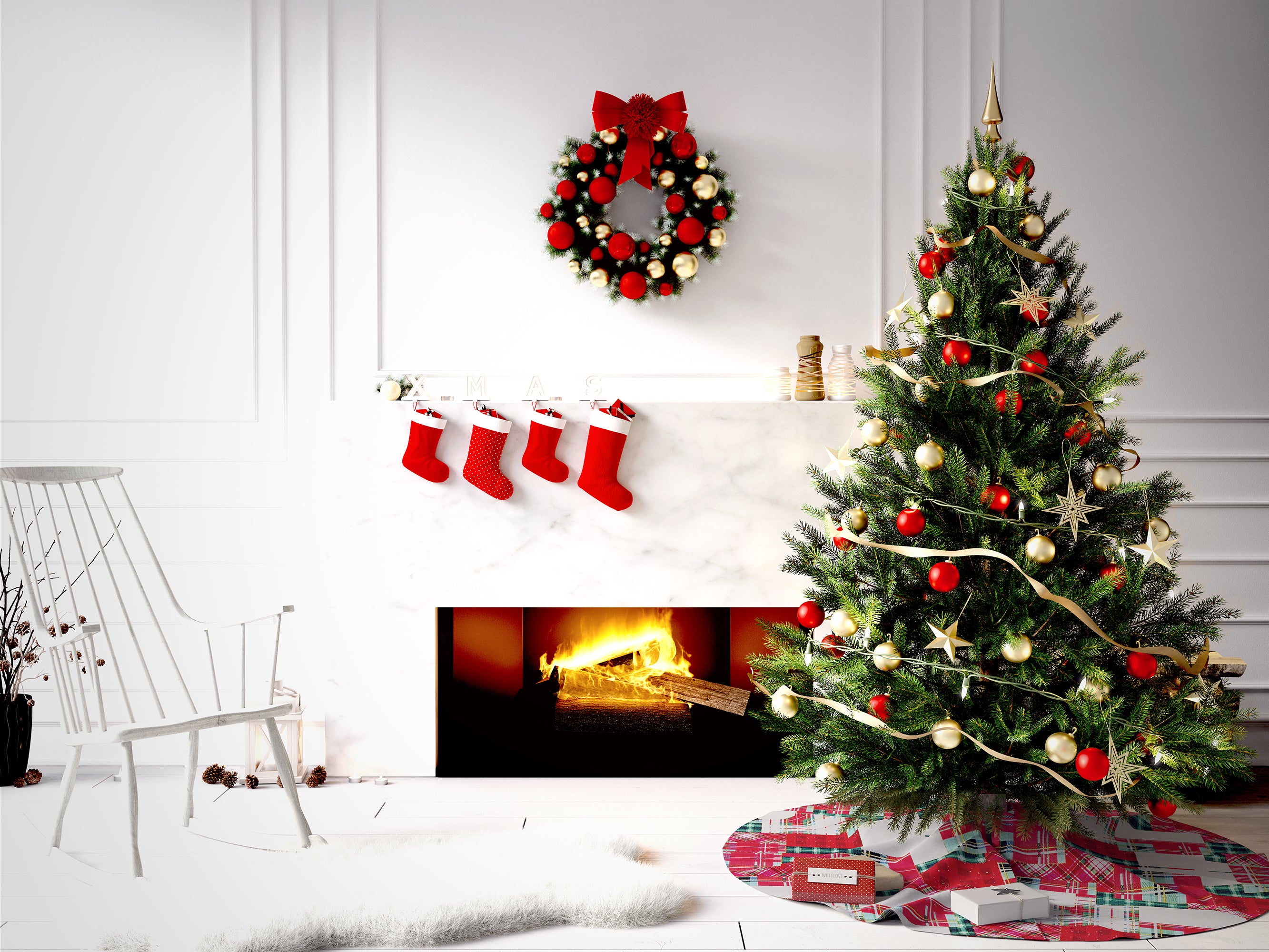 Christmas Tree Skirt Personalized Embroidered Name for Family Red Checker