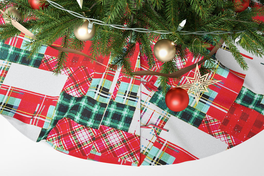 Christmas Tree Skirt Personalized Embroidered Name for Family Red Checker