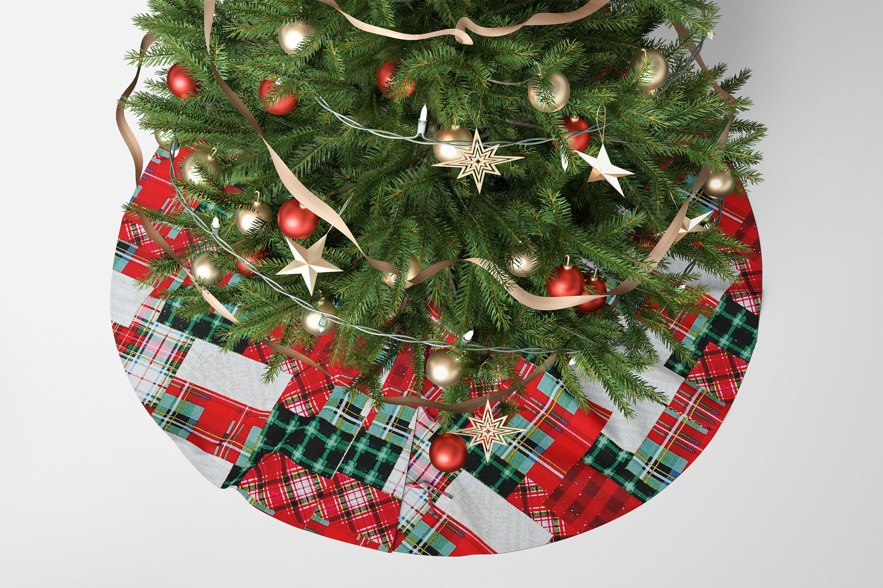 Christmas Tree Skirt Personalized Embroidered Name for Family Red Checker