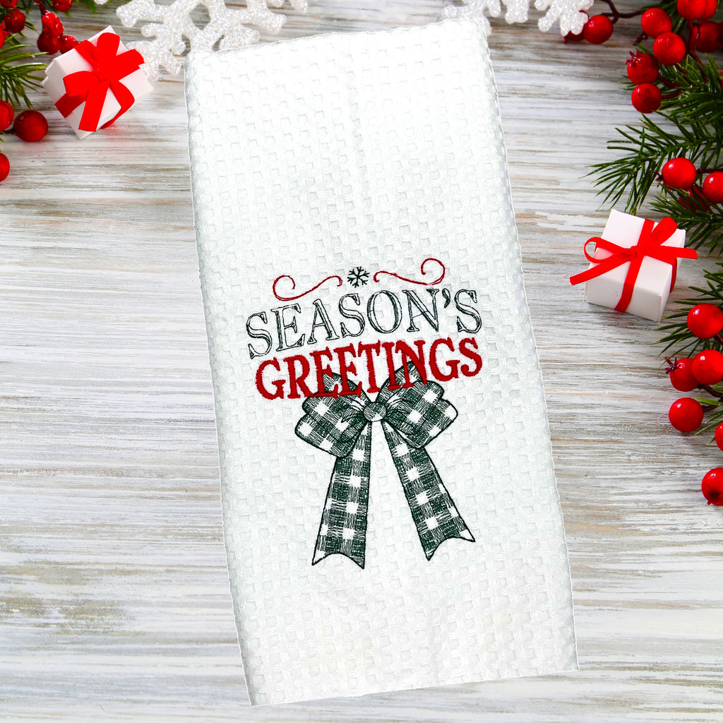 Decorative Embroidered Christmas Kitchen Towel Set of 2 Green Embroidery