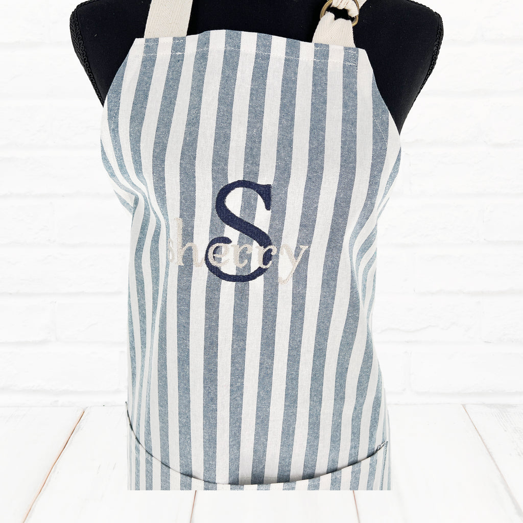 Personalized Apron XXS - 3XL with Pockets Blue White Stripe Unisex