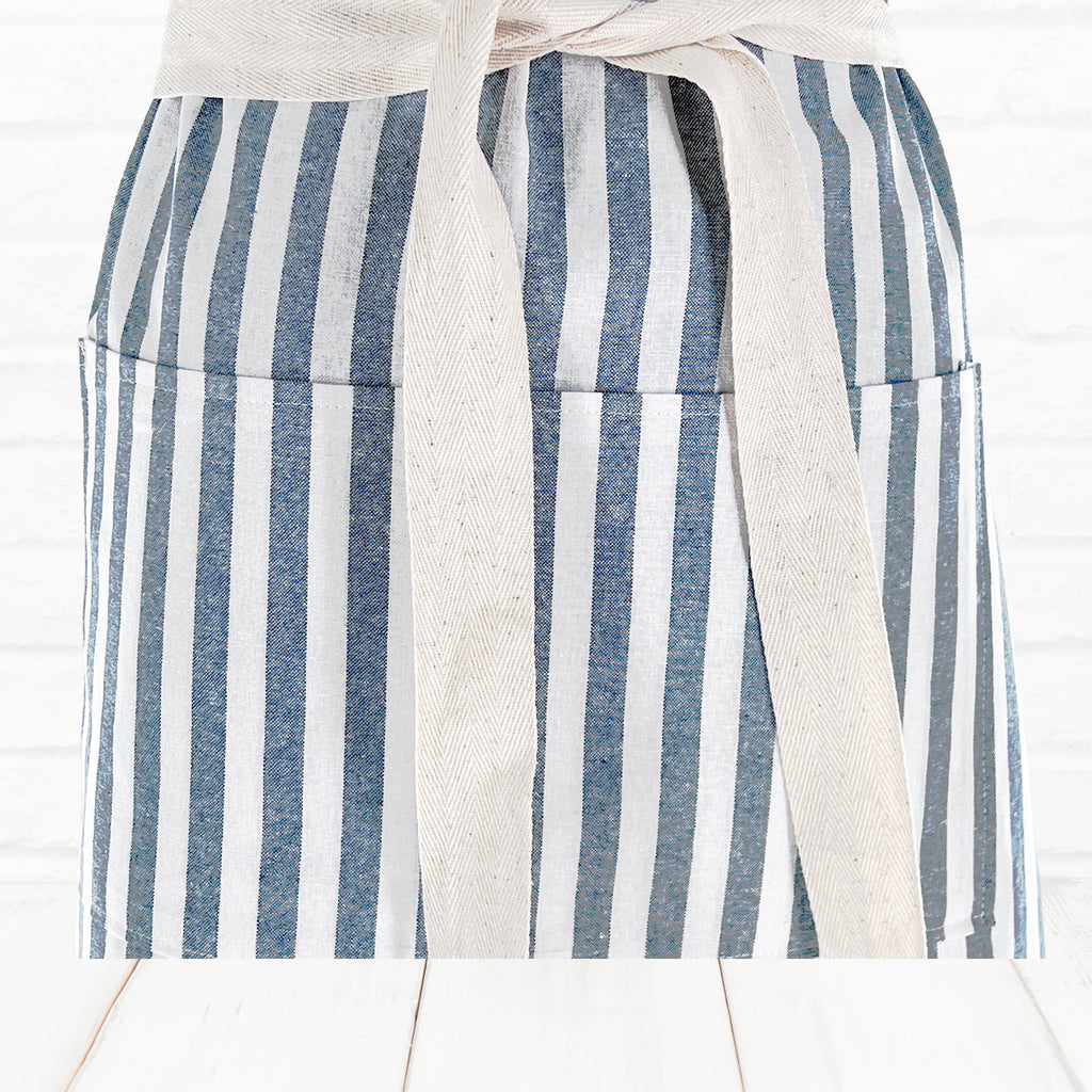 Personalized Apron XXS - 3XL with Pockets Blue White Stripe Unisex