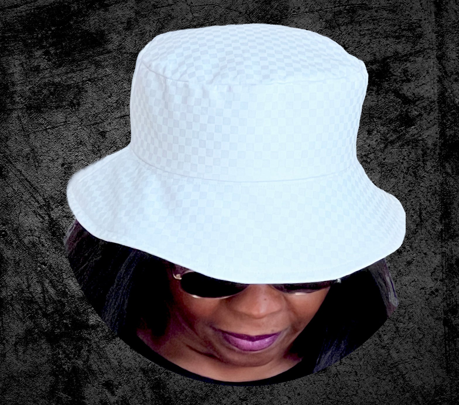 Bucket Hat or Sun Hat Unisex White Checkers
